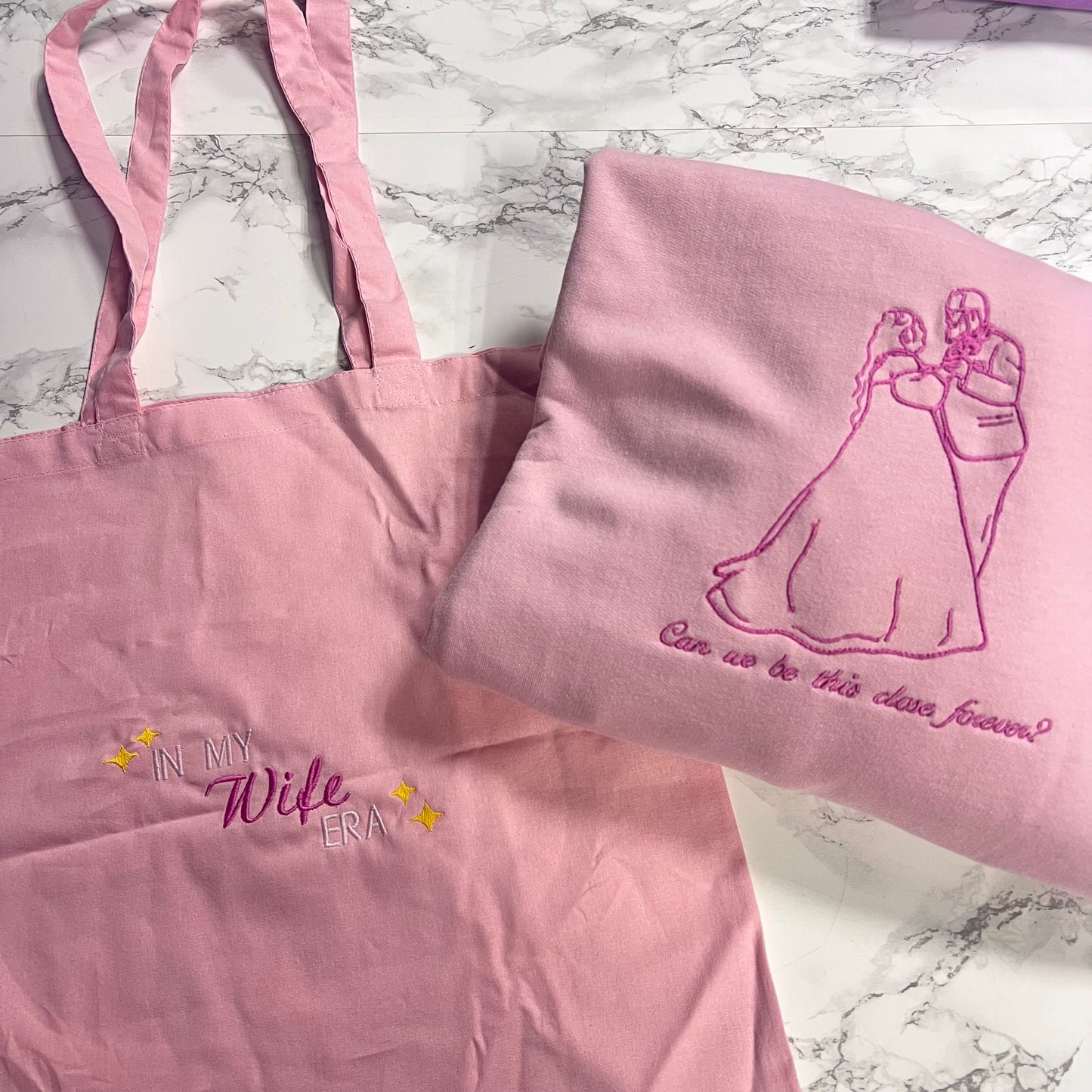 Line art jumper and tote bag